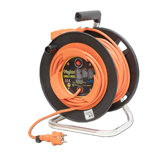 Winch with copper cable 3x2.5 mm², IP44 with overload protection, current rating 16 A, 40m+2m cable color: orange, Schuko type