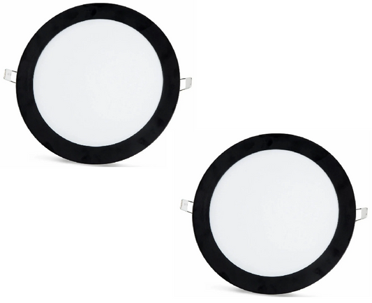 2 Pieces - SLIM LED Panel Black Frame Cool White / 6500K 18W / 1620Lm Round Recessed (Incl. Power Supply) 6500K YL10-1800-S