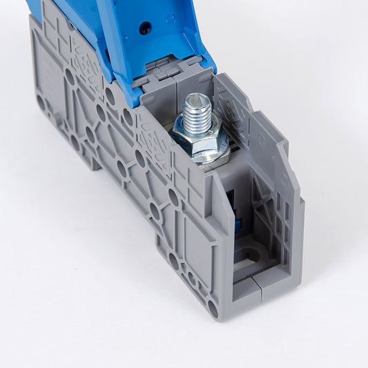 ONKA 50mm2 M8 Schraubschienenverbinder Reihenklemme mit Schutzkappe, blau, 1030034