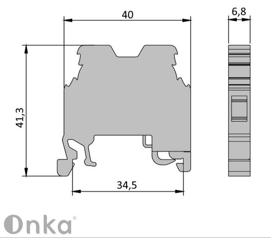 ONKA 4mm2 PE Schraubsteckverbinder Reihenklemme DIN-Schienen-Klemme 2-Leiter grau, 1010220
