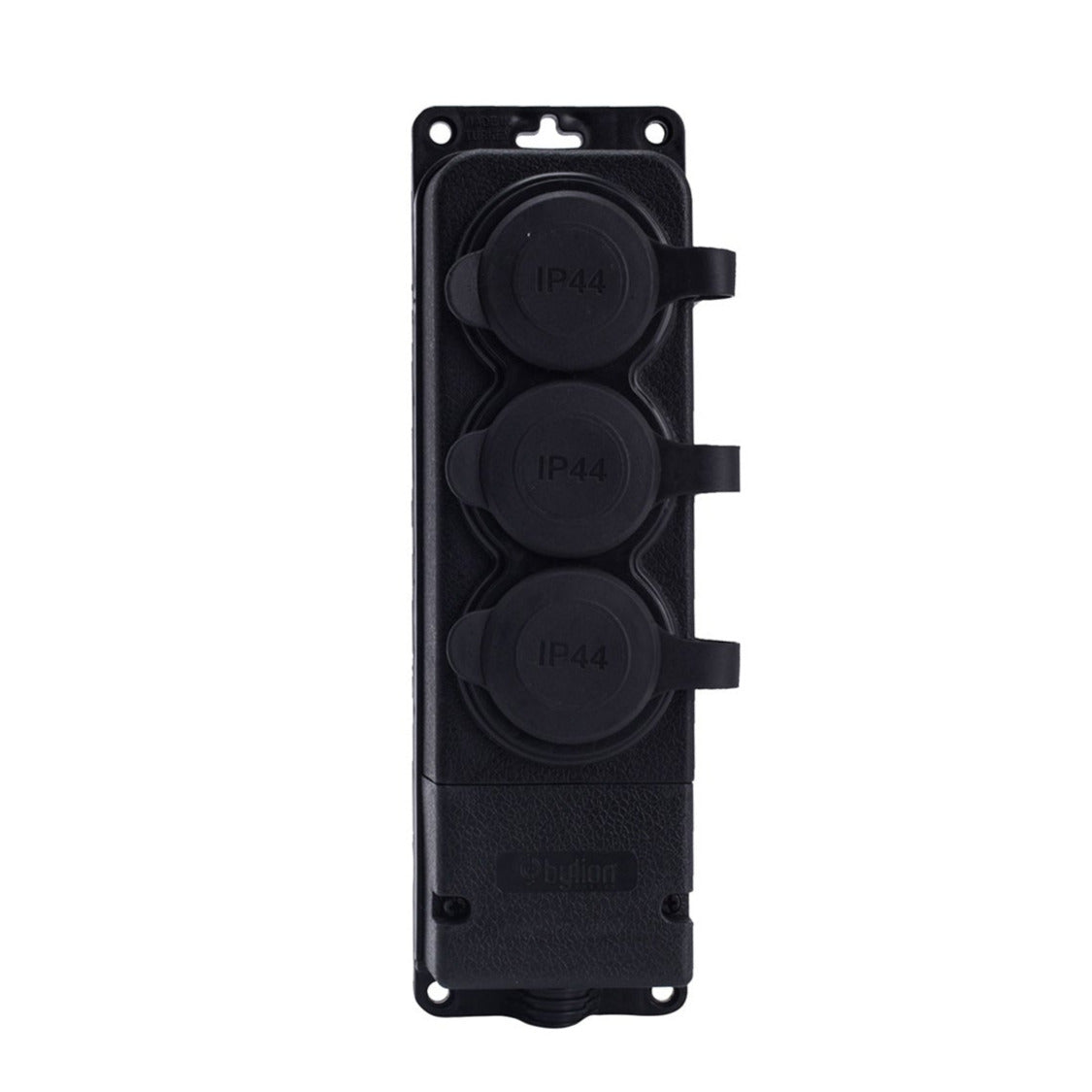 Dreifachsteckdose "Gummi" schwarz mit Deckel hermetisch IP44 250V, 16A, SCHUKO 2P+Z, 3KMP-F, Bylion