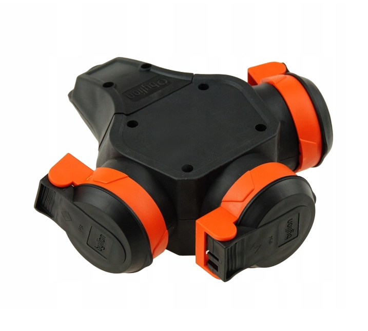 Hub rubber T-type Schuko distributor with 3 sockets 3WHS-F