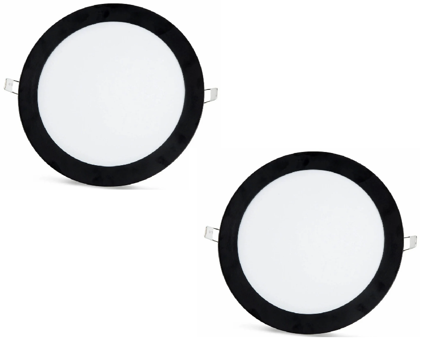 2 Pieces - SLIM LED Panel Black Frame Cool White / 6500K 18W / 1620Lm Round Recessed (Incl. Power Supply) 6500K YL10-1800-S
