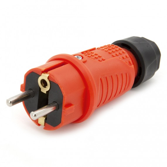 Orange rubber plug IP54, for cable, double earthing, 2P+Z, REF-O, 16 Ampere 250 Volt, manufacturer Bylion