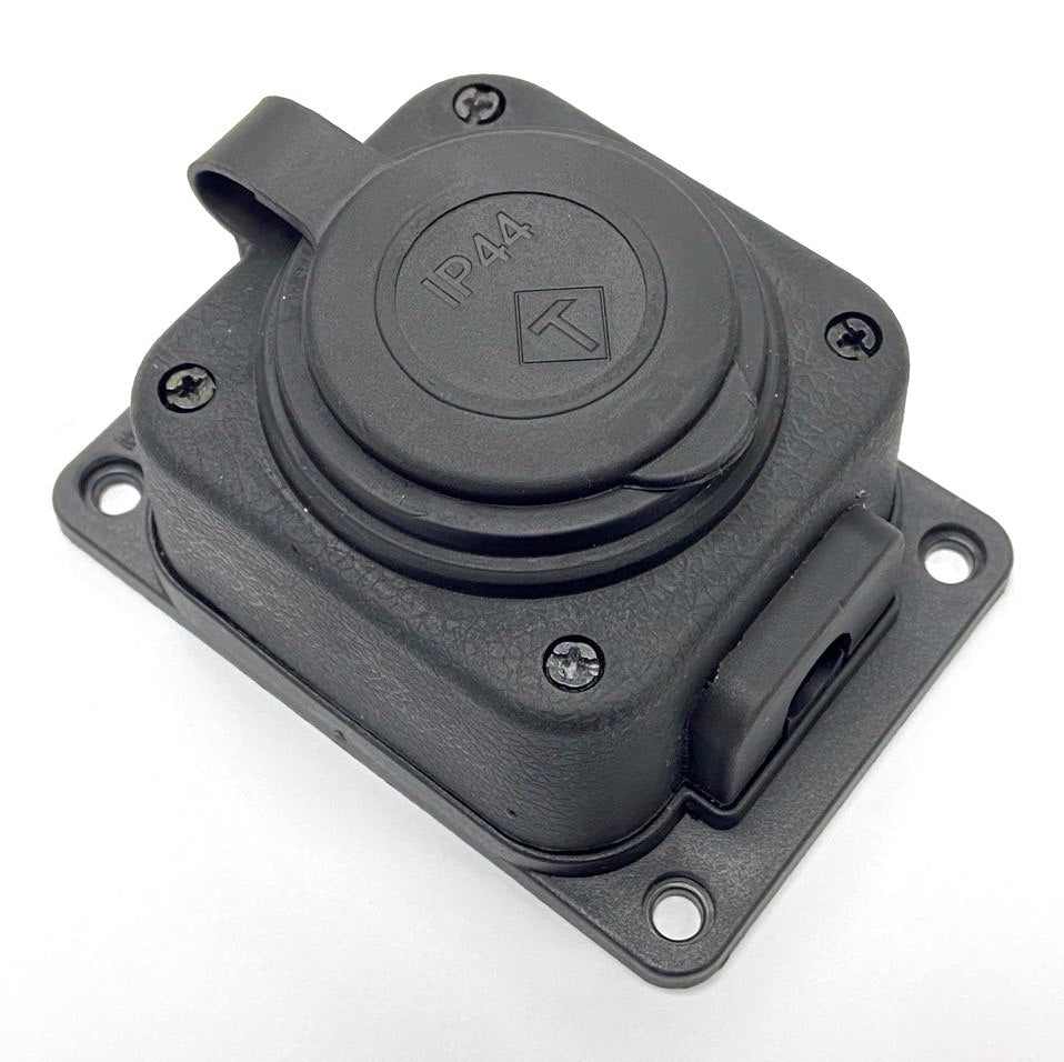 Schwarze "Gummi"-Aufputzdose 250V, 16A, IP44, SCHUKO 2P+Z, 1KMP-F, Bylion