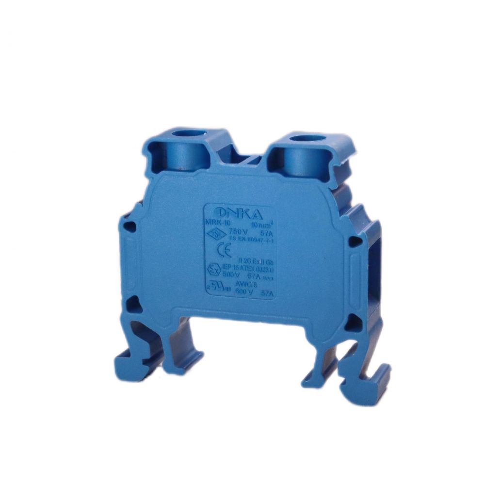 ONKA 10mm2 screw terminal block DIN rail terminal 2-wire blue, 1010045