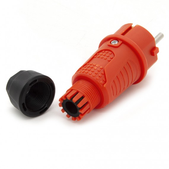Orange rubber plug IP54, for cable, double earthing, 2P+Z, REF-O, 16 Ampere 250 Volt, manufacturer Bylion