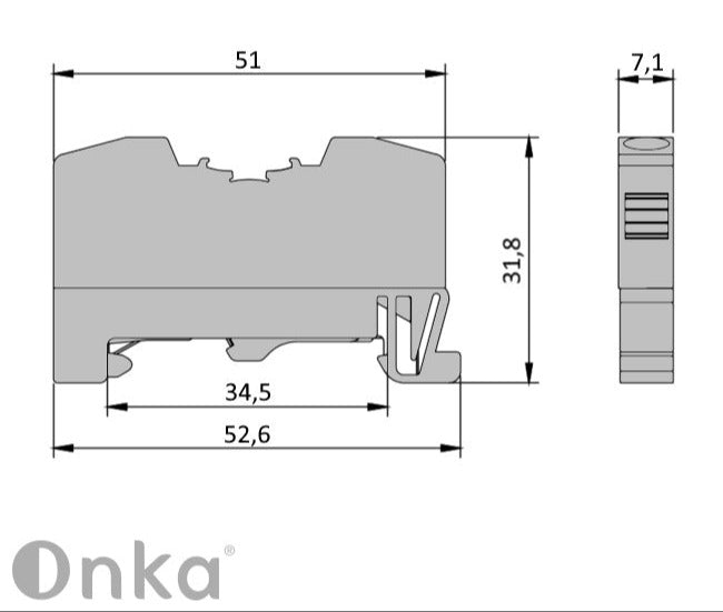 ONKA 4mm2 PE Spring Strip Clamp Block DIN Rail Terminal 2-wire gray, 1020299