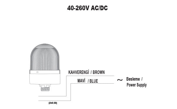 Flashing ø70 NUT.CONN.SIGNAL BEACON WITH BUZZER, 40-250V AC/DC, BLUE WITH 10CM EXT.TUBE
