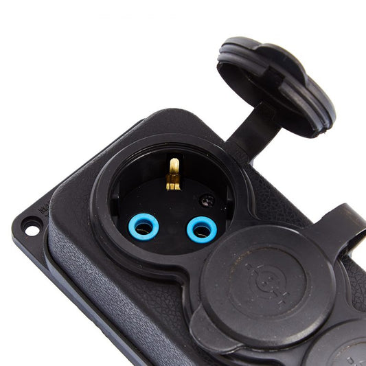 4x Rubber socket "Rubber" black with hermetic cover IP44, 250V, 16A, SCHUKO 2P+Z, 4KMP-F, Bylion