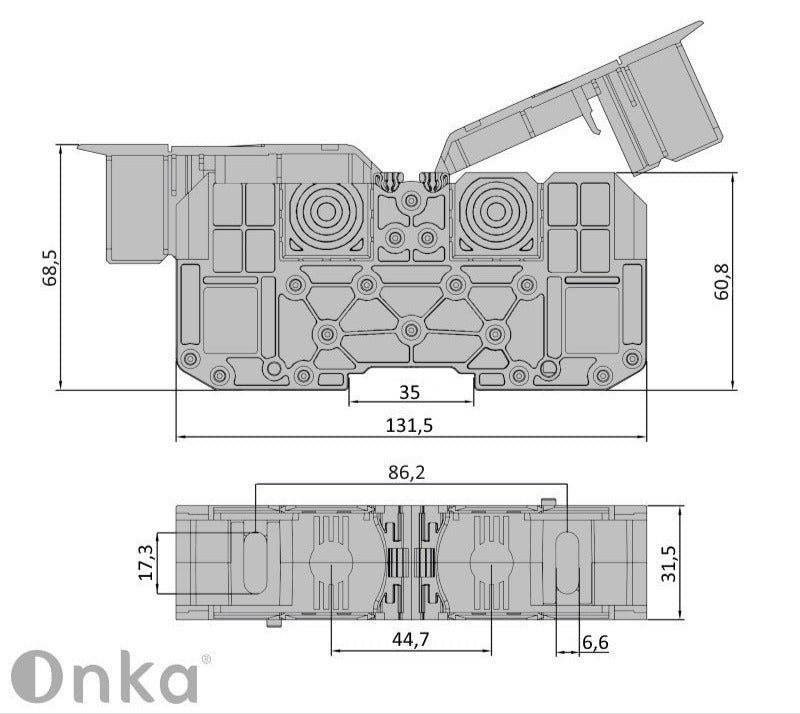 ONKA 70mm2 M8 Schraubschienenverbinder Reihenklemme mit Schutzkappe, blau, 1030048