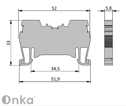 ONKA 2.5mm2 female terminal block DIN rail terminal 2-wire grey, 1020013
