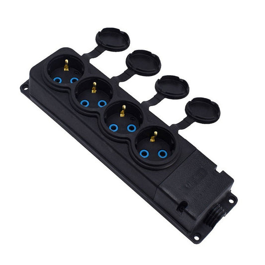 4x Rubber socket "Rubber" black with hermetic cover IP44, 250V, 16A, SCHUKO 2P+Z, 4KMP-F, Bylion