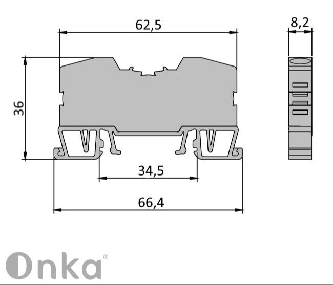 ONKA 6mm2 female terminal block DIN rail terminal 2-wire blue, 1020037