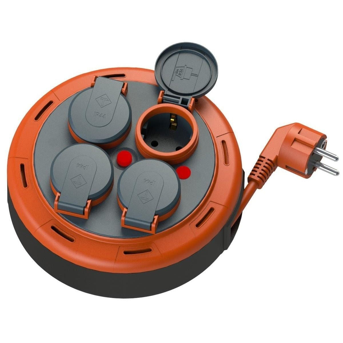 IP44 Kompaktkassetten-Rollenverlängerungskabel, 5m Kabel mit 4 Steckdosen + Thermo-/Kindersicherung, 3x1mm2, SCHUKO-Typ-Erdung, PHP-05310-F