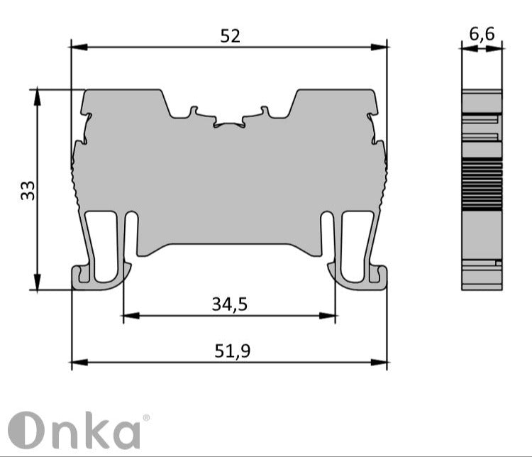 ONKA 4mm2 Spring Clamp Strip DIN Rail Terminal Strip 2-wire gray, 1020024