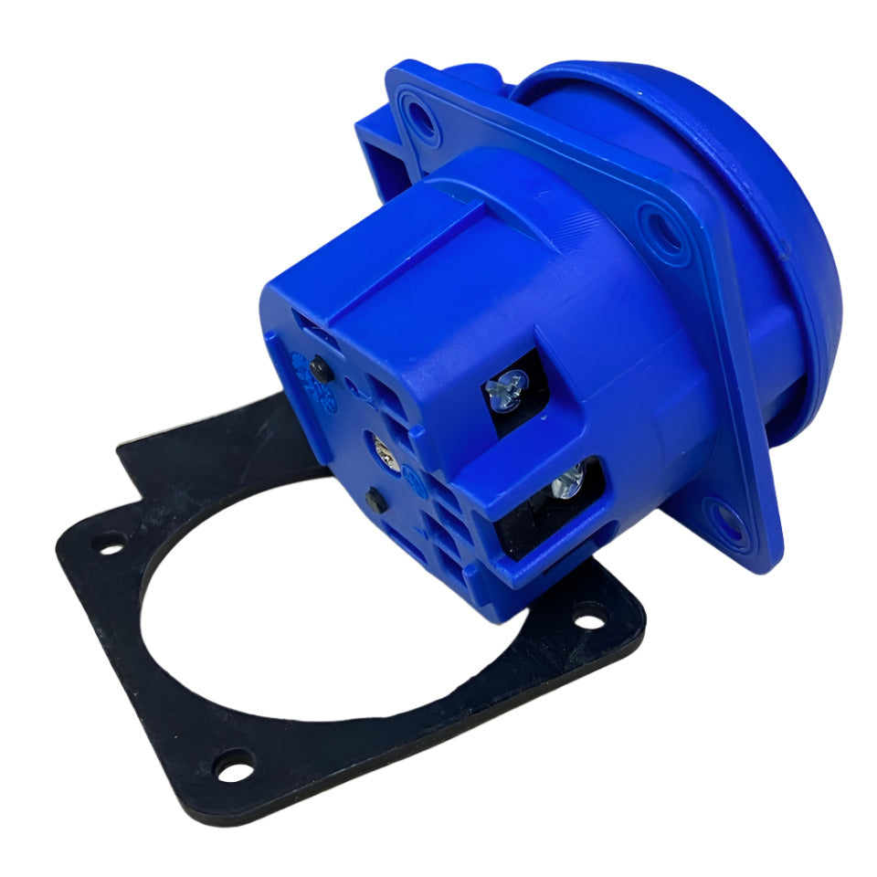 Hermetic socket 2P+Z, 230/220V, with grounding, IP44, with flap, blue, 250V Schuko