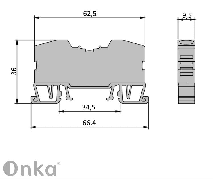 ONKA 10mm2 female terminal block DIN rail terminal 2-wire blue, 1020047
