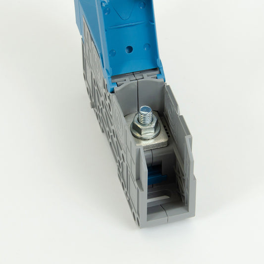 ONKA 95mm2 M8 Schraubschienenverbinder Reihenklemme mit Schutzkappe, blau, 1030062