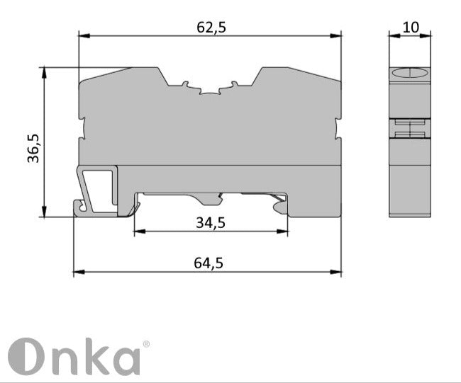 ONKA 10mm2 PE female terminal block DIN rail terminal 2-wire gray, 1020300