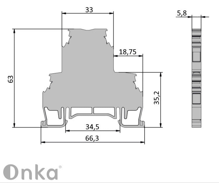 ONKA 2.5mm2, 2-stufig Schraubklemmleiste DIN-Schienen-Klemmleiste 4-adrig grau, 1010332