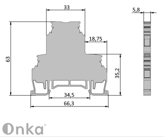 ONKA 2.5mm2, 2-stufig Schraubklemmleiste DIN-Schienen-Klemmleiste 4-adrig grau, 1010332