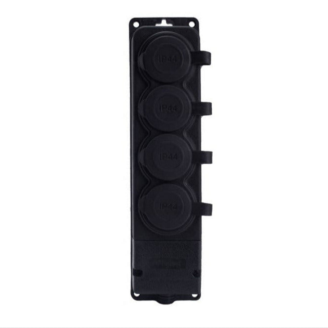 4x Rubber socket "Rubber" black with hermetic cover IP44, 250V, 16A, SCHUKO 2P+Z, 4KMP-F, Bylion