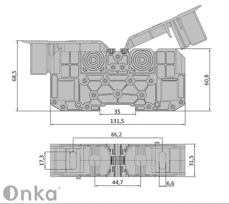 ONKA 70mm2 M8 Schraubschienenverbinder Reihenklemme mit Schutzkappe, grau, 1030045
