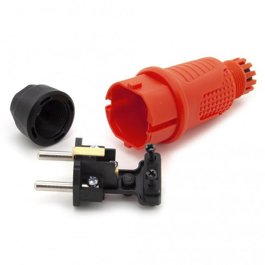 Orange rubber plug IP54, for cable, double earthing, 2P+Z, REF-O, 16 Ampere 250 Volt, manufacturer Bylion
