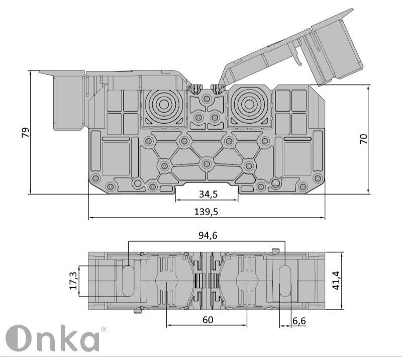 ONKA 120mm2 M10 Schraubschienenverbinder Reihenklemme mit Schutzabdeckung, grau, 1030073