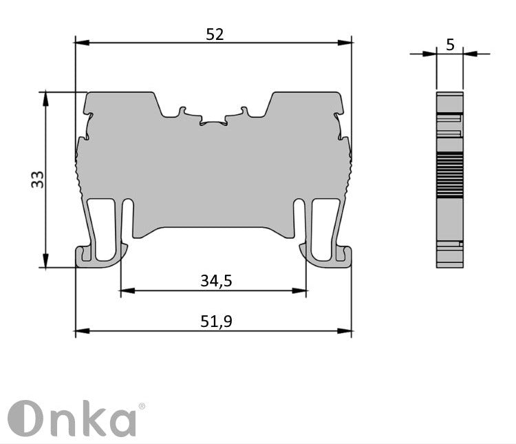 ONKA 1.5mm2 Spring Clamp Block DIN Rail Terminal 2-wire gray, 1020002