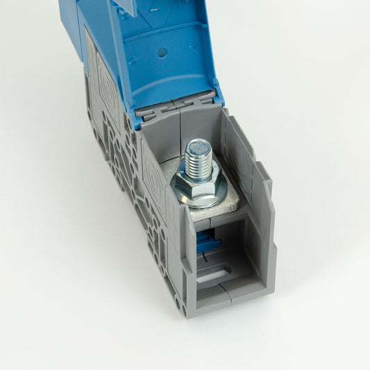 ONKA 150mm2 M12 Schraubsteckverbinder Reihenklemme mit Schutzkappe, blau, 1030091