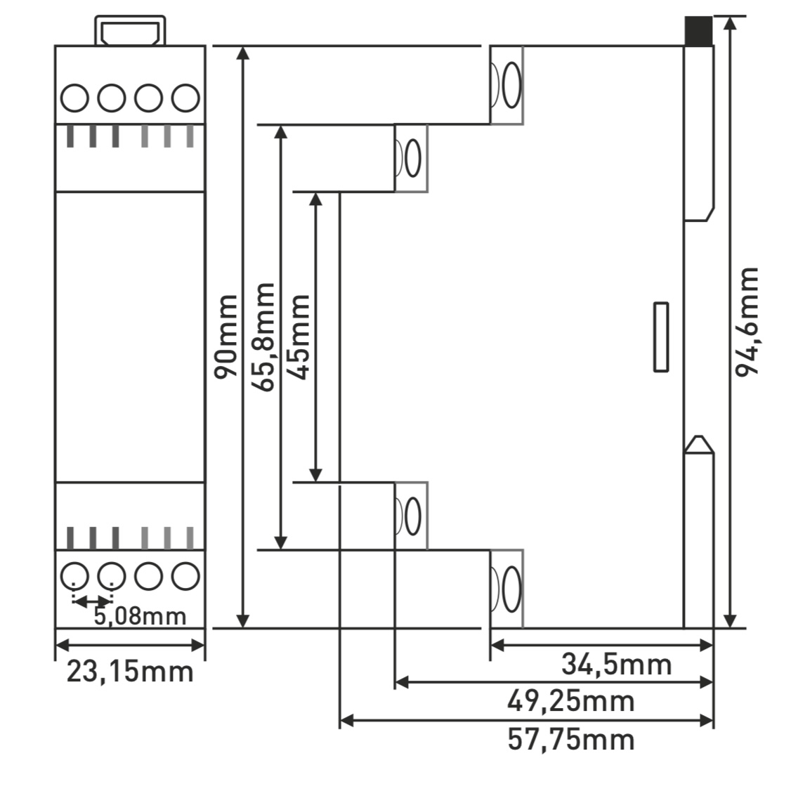 Three-phase monitoring/protection relay for controlling overvoltage, undervoltage, asymmetry sequence