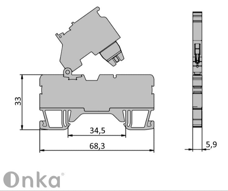 ONKA 2.5mm2 screw terminal fuse clamp (fuse not included) gray, 1020223