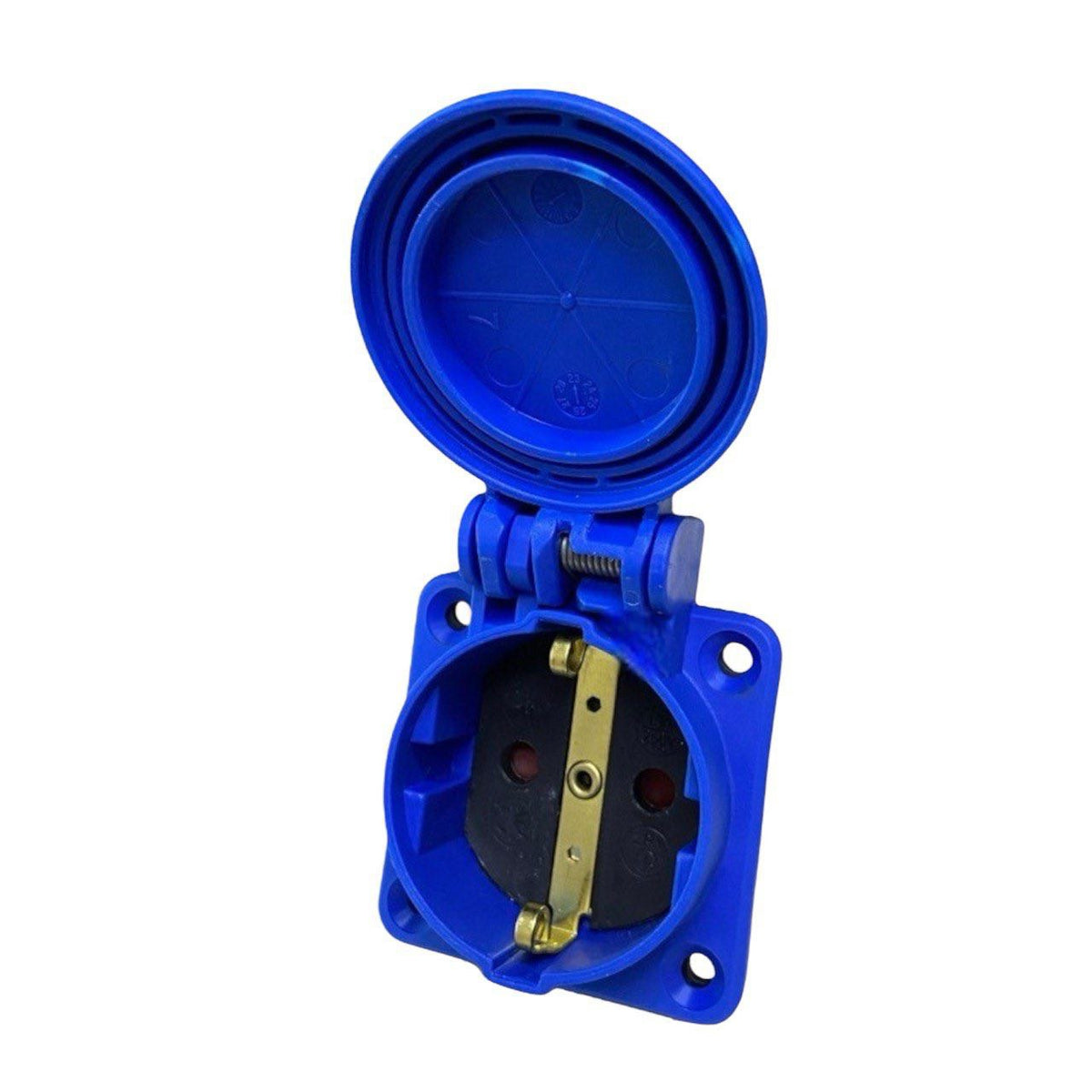 Hermetic socket 2P+Z, 230/220V, with grounding, IP44, with flap, blue, 250V Schuko