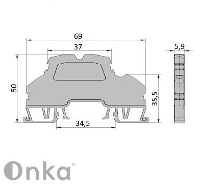 ONKA 2,5mm2, 2-stufiger Federleistenklemmblock DIN-Schienen-Klemmblock 4-adrig grau, 1020379