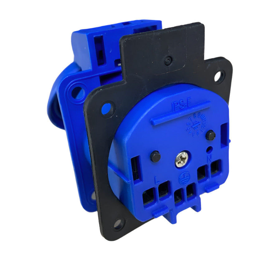 Hermetic socket 2P+Z, 230/220V, with grounding, IP44, with flap, blue, 250V Schuko