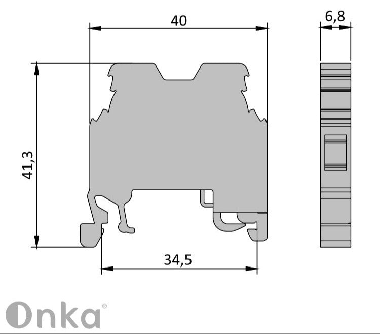 ONKA 4mm2 PE Schraubsteckverbinder Reihenklemme DIN-Schienen-Klemme 2-Leiter grau, 1010220