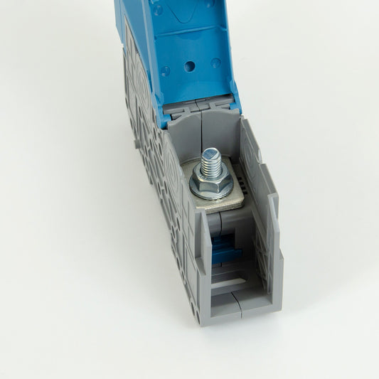 ONKA 70mm2 M8 Schraubschienenverbinder Reihenklemme mit Schutzkappe, blau, 1030048