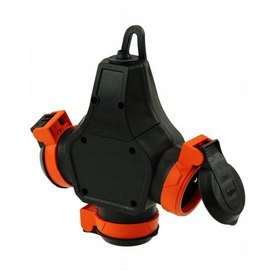 Hub rubber T-type Schuko distributor with 3 sockets 3WHS-F